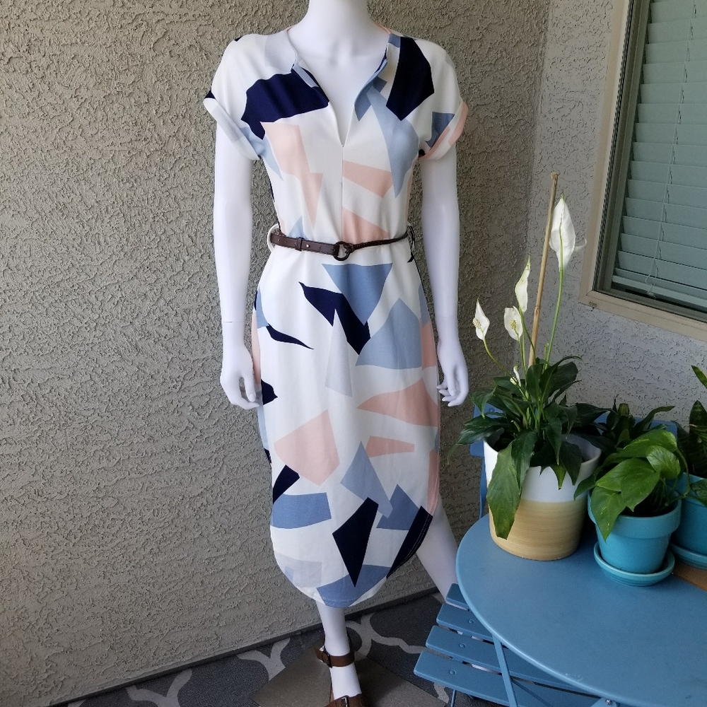 Geometric Print Calf Length Dress